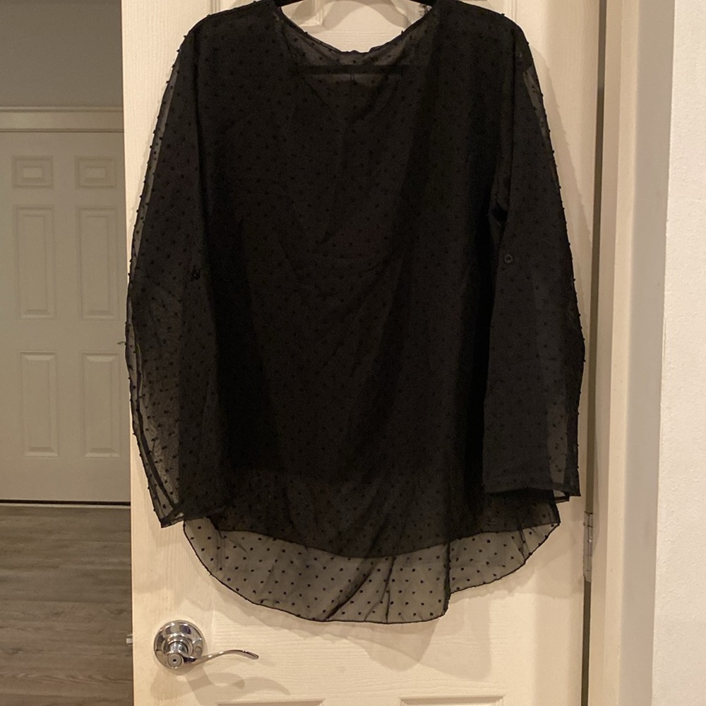 Long sleeve sheer black top with tank underlay, measurements in description, New - Picture 8 of 8